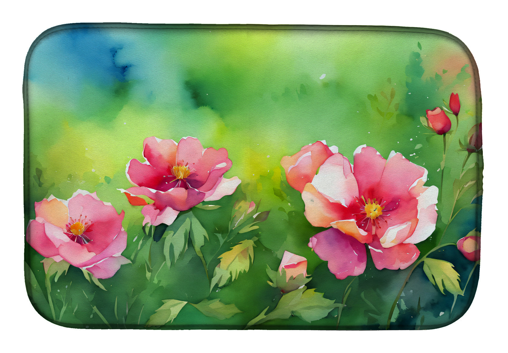 Buy this Iowa Wild Prairie Roses in Watercolor Dish Drying Mat