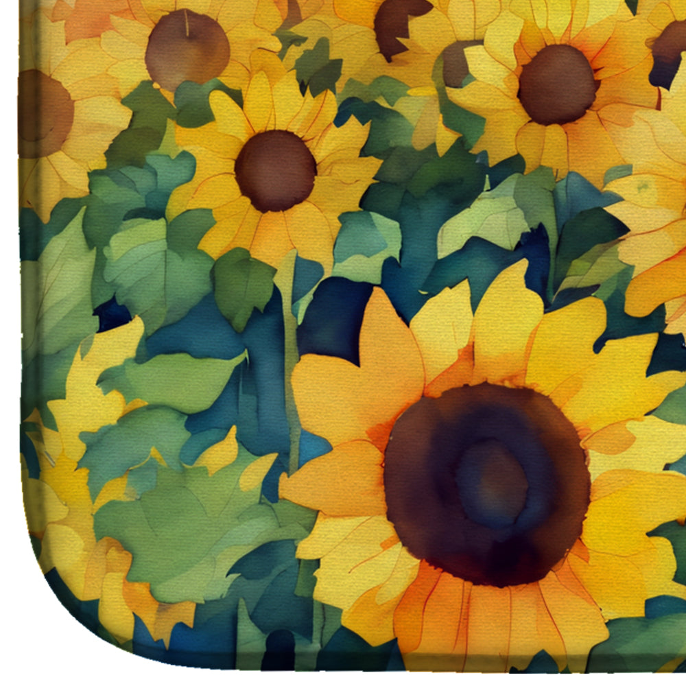 Kansas Sunflowers in Watercolor Dish Drying Mat