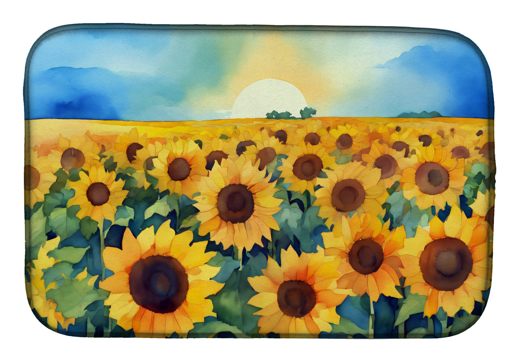 Buy this Kansas Sunflowers in Watercolor Dish Drying Mat