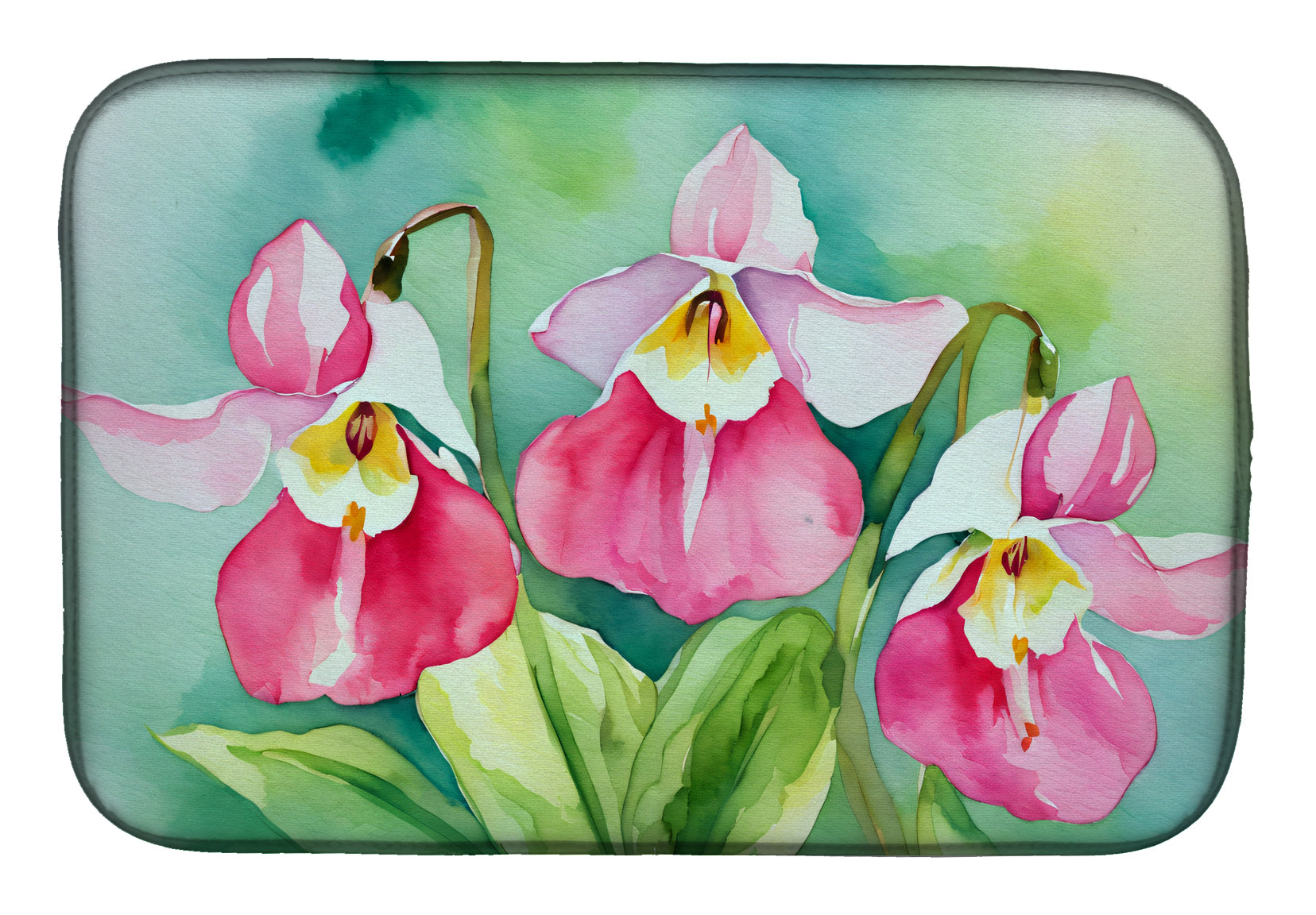 Buy this Minnesota Pink and White Lady s Slippers in Watercolor Dish Drying Mat