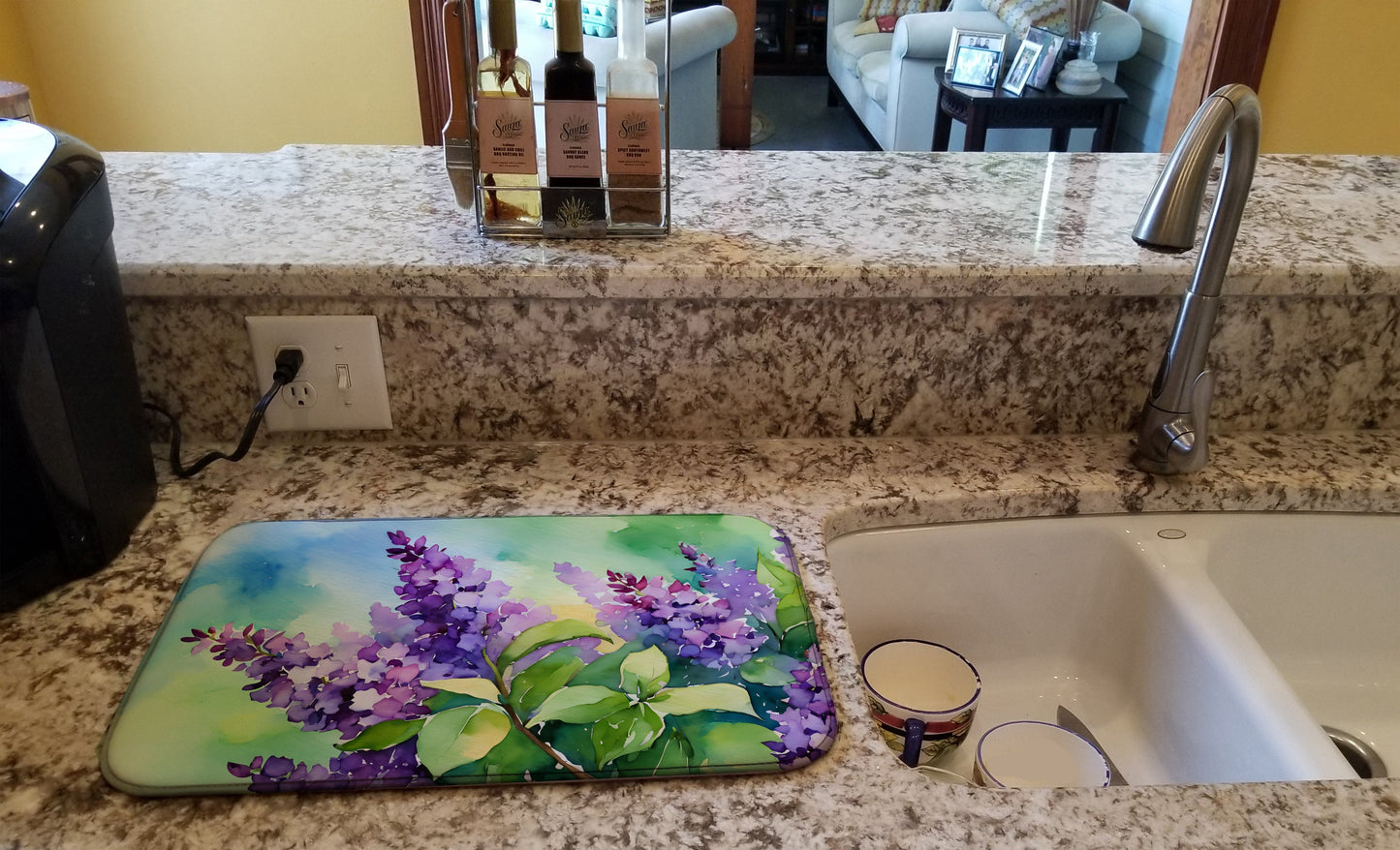 New Hampshire Purple Lilac in Watercolor Dish Drying Mat