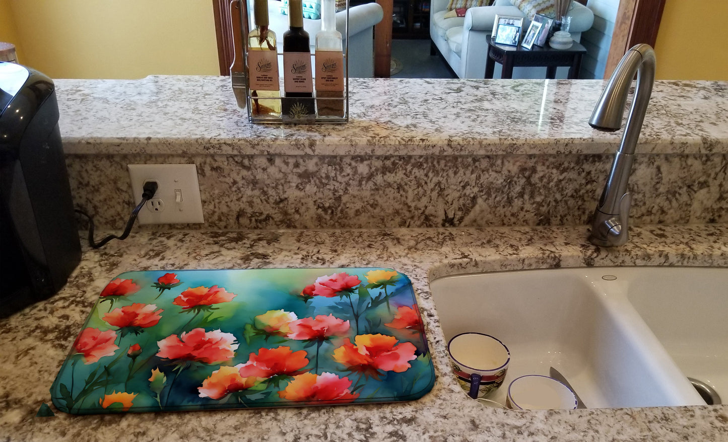 Ohio Scarlet Carnations in Watercolor Dish Drying Mat