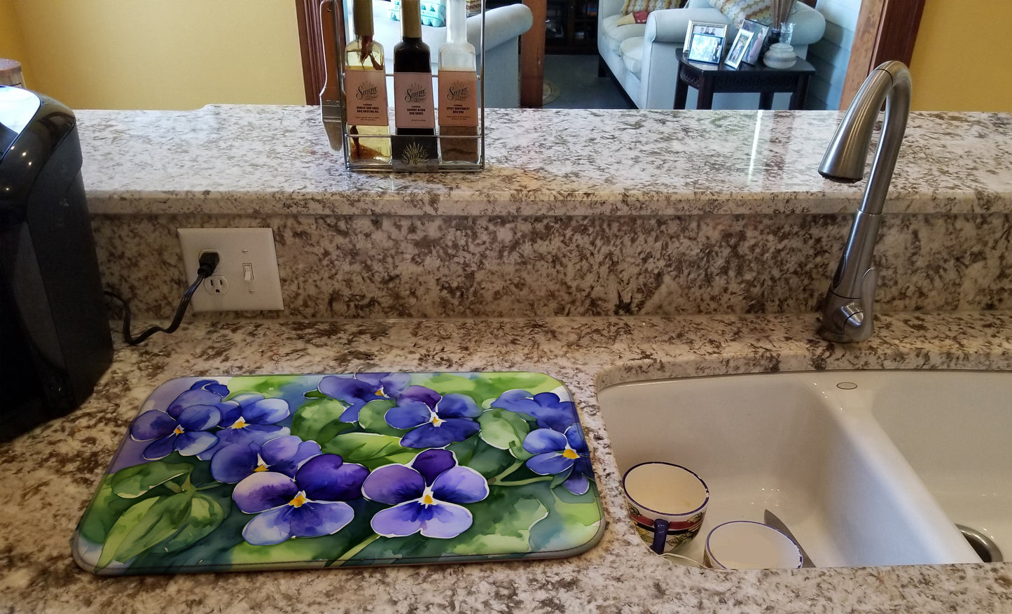 Rhode Island Violets in Watercolor Dish Drying Mat
