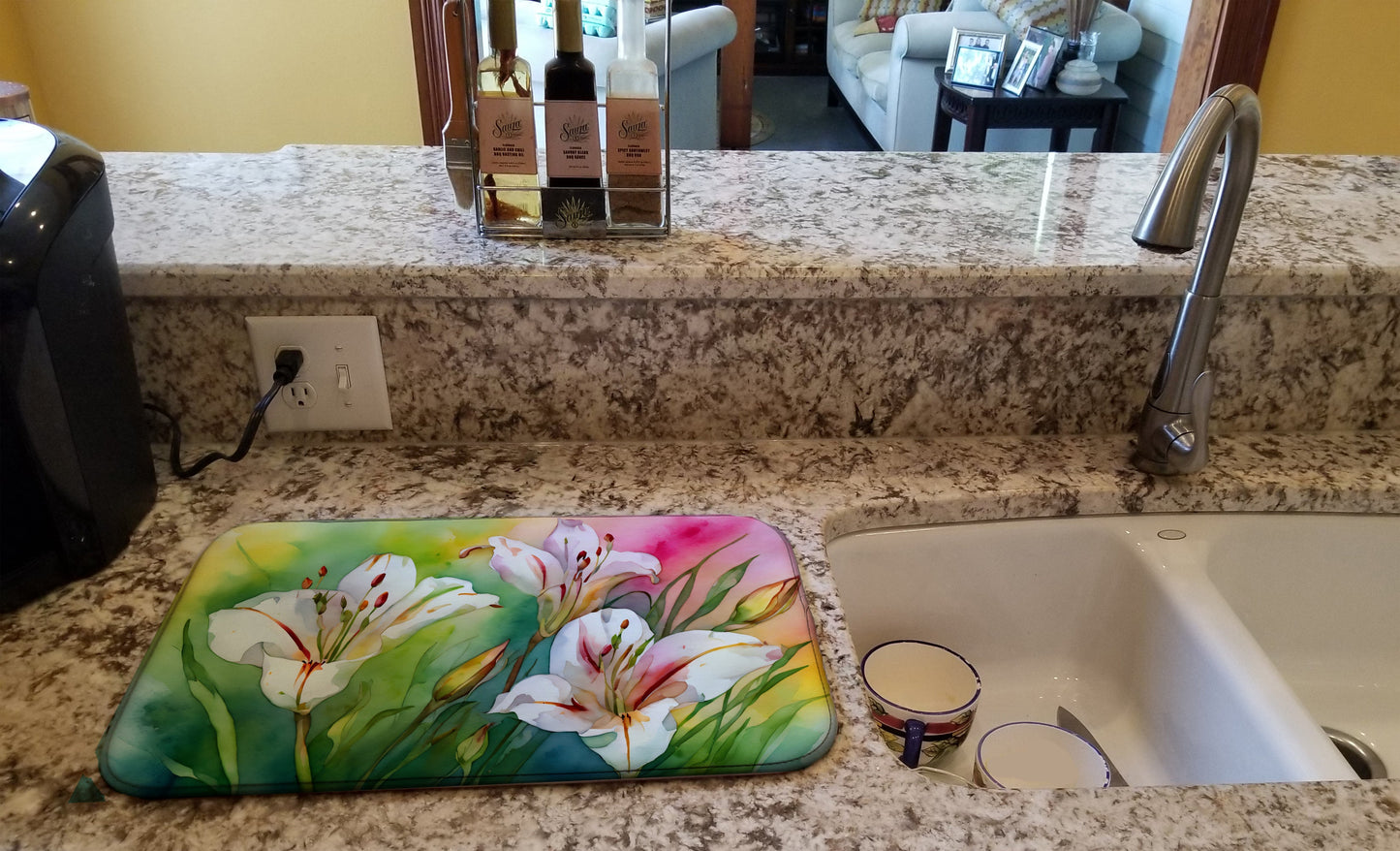Utah Sego Lilies in Watercolor Dish Drying Mat