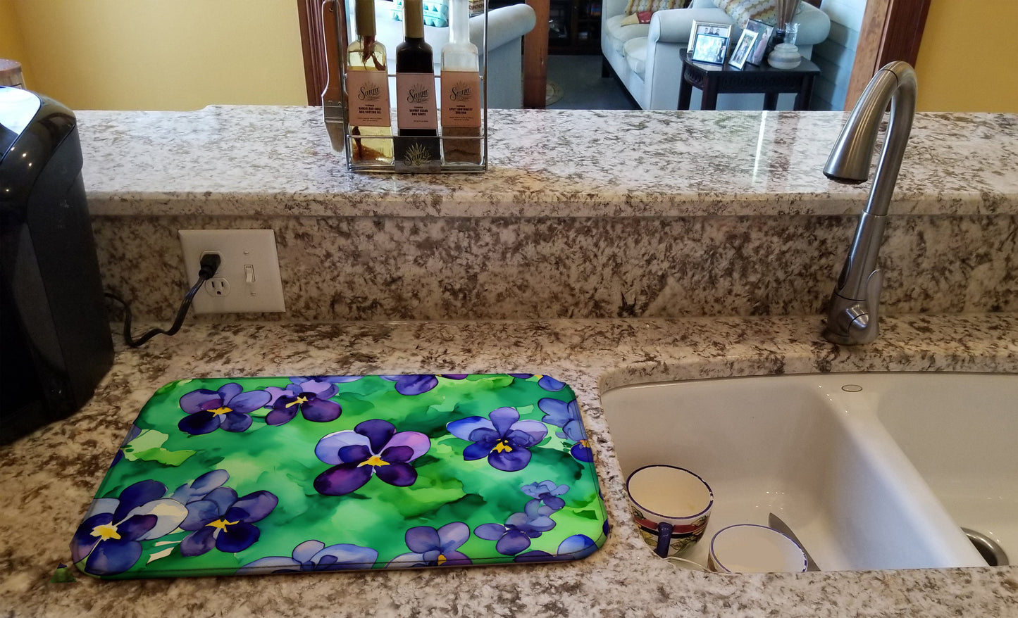 Wisconsin Wood Violets in Watercolor Dish Drying Mat