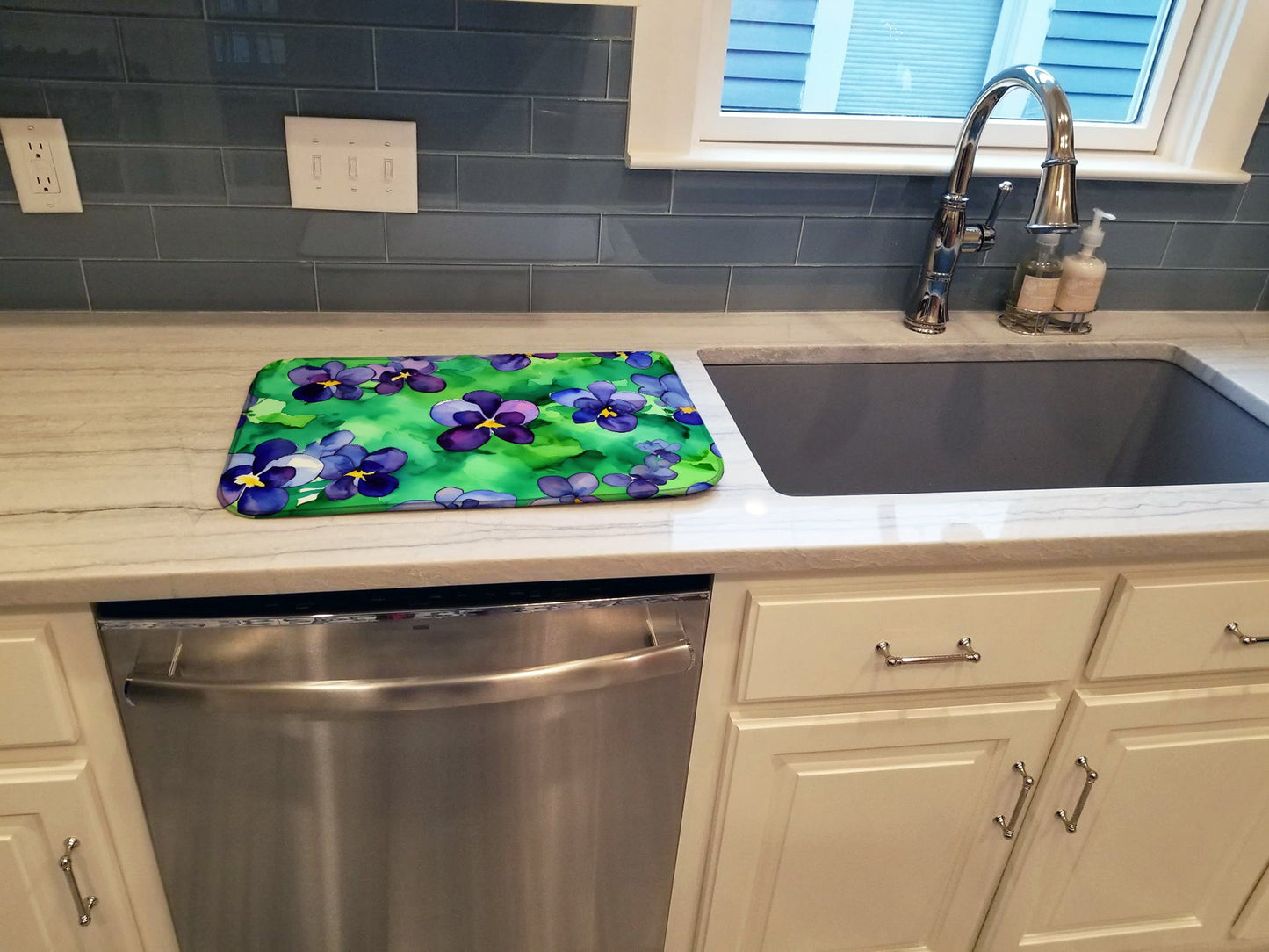 Wisconsin Wood Violets in Watercolor Dish Drying Mat