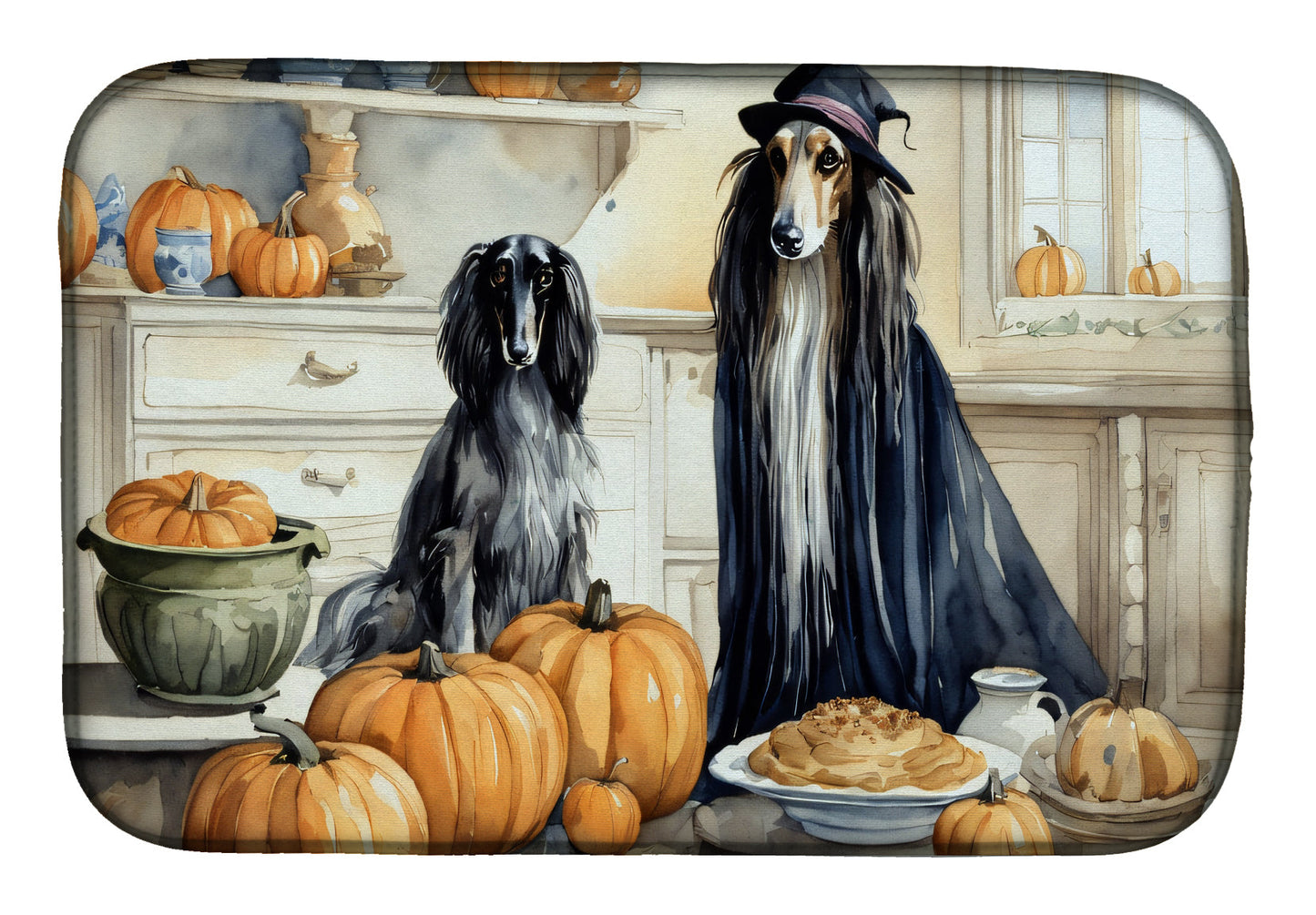 Buy this Afghan Hound Fall Kitchen Pumpkins Dish Drying Mat