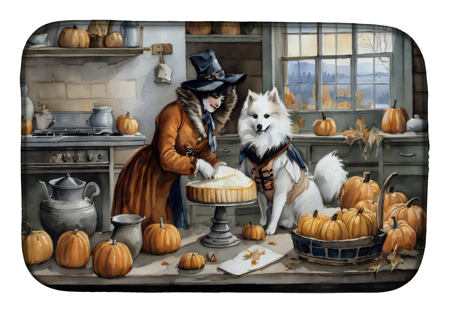 Buy this American Eskimo Fall Kitchen Pumpkins Dish Drying Mat