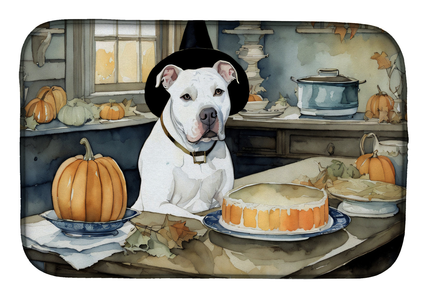 Buy this Pit Bull Terrier Fall Kitchen Pumpkins Dish Drying Mat