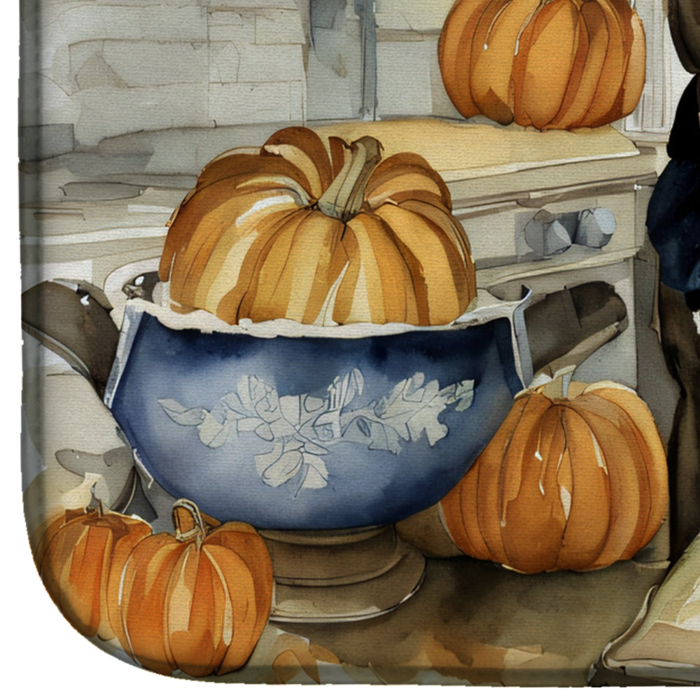 Pit Bull Terrier Fall Kitchen Pumpkins Dish Drying Mat