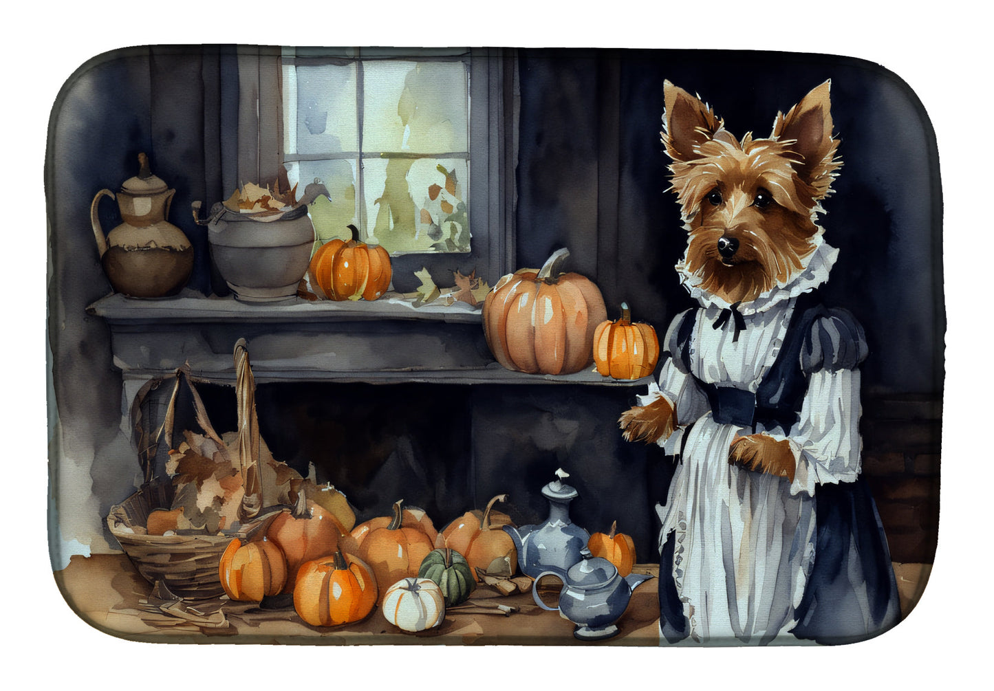 Buy this Australian Terrier Fall Kitchen Pumpkins Dish Drying Mat