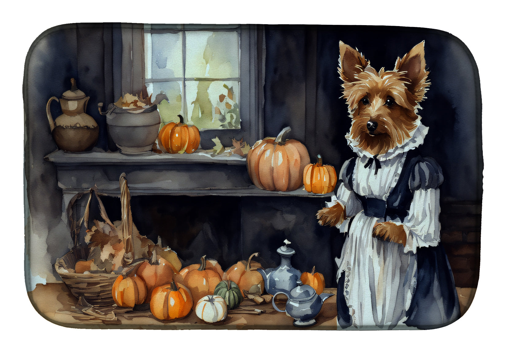 Buy this Australian Terrier Fall Kitchen Pumpkins Dish Drying Mat