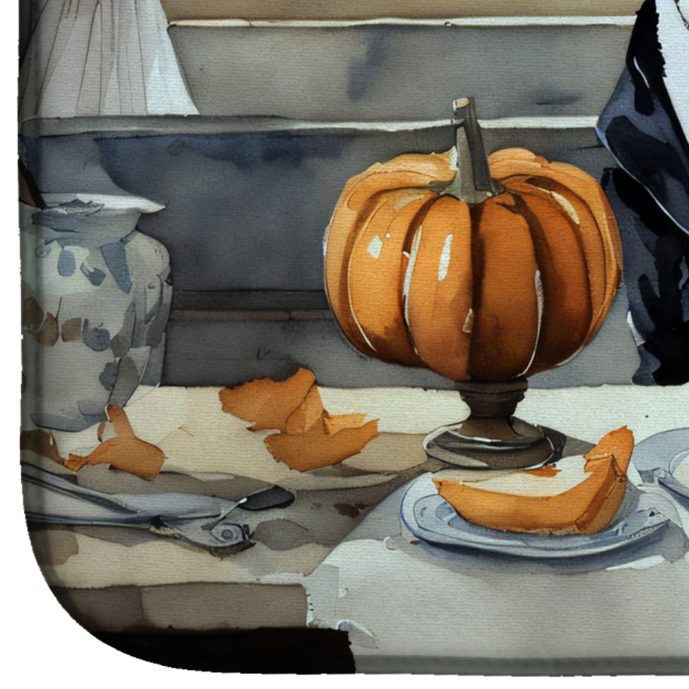 Basenji Fall Kitchen Pumpkins Dish Drying Mat