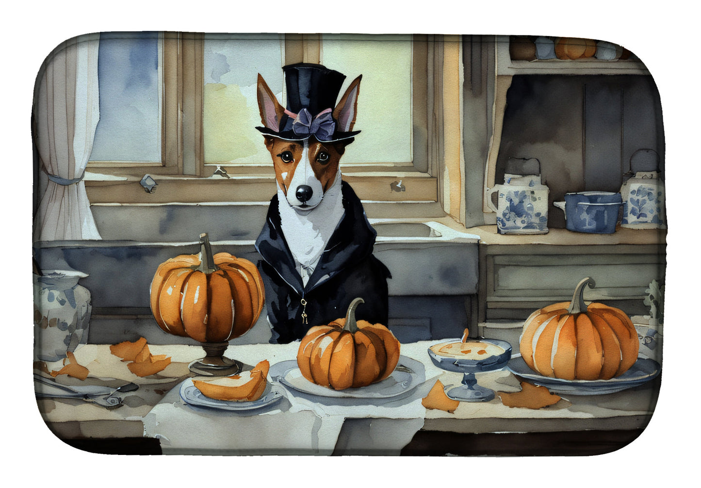 Buy this Basenji Fall Kitchen Pumpkins Dish Drying Mat