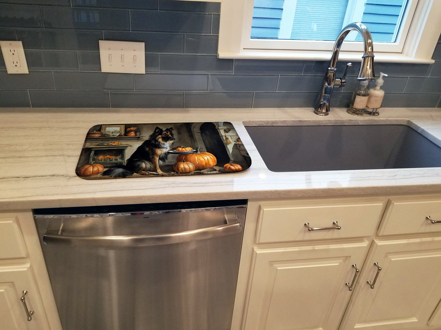 Belgian Tervuren Fall Kitchen Pumpkins Dish Drying Mat