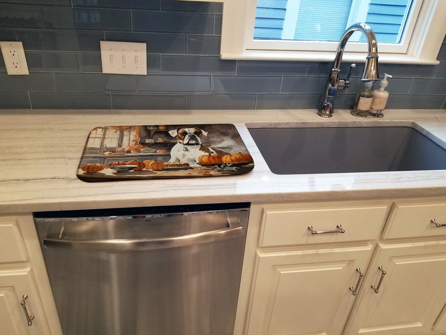 Boxer Fall Kitchen Pumpkins Dish Drying Mat