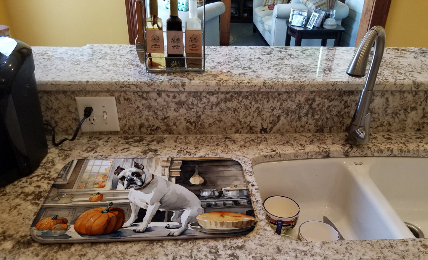 Boxer Fall Kitchen Pumpkins Dish Drying Mat