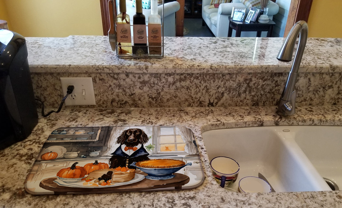 Boykin Spaniel Fall Kitchen Pumpkins Dish Drying Mat