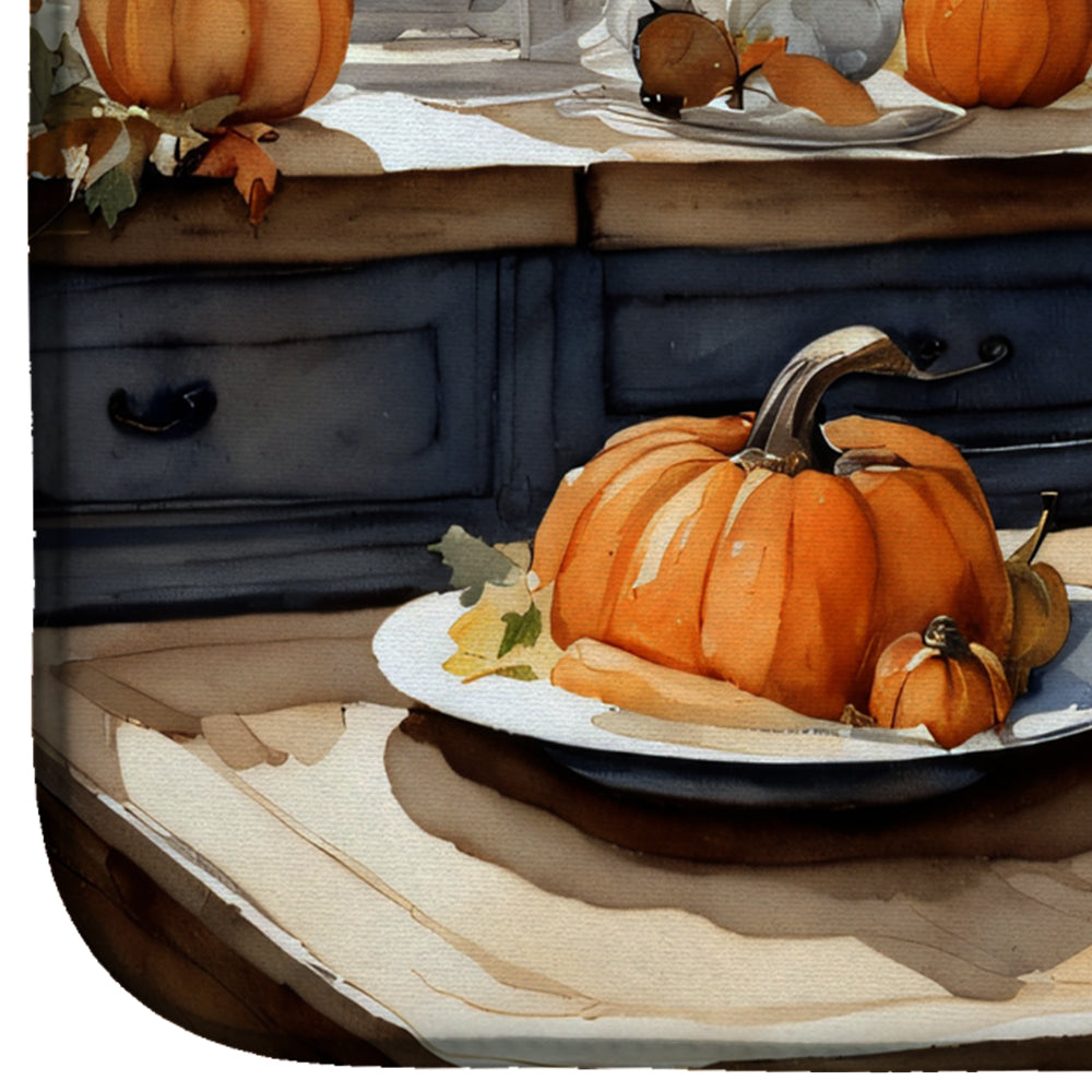 English Bulldog Fall Kitchen Pumpkins Dish Drying Mat