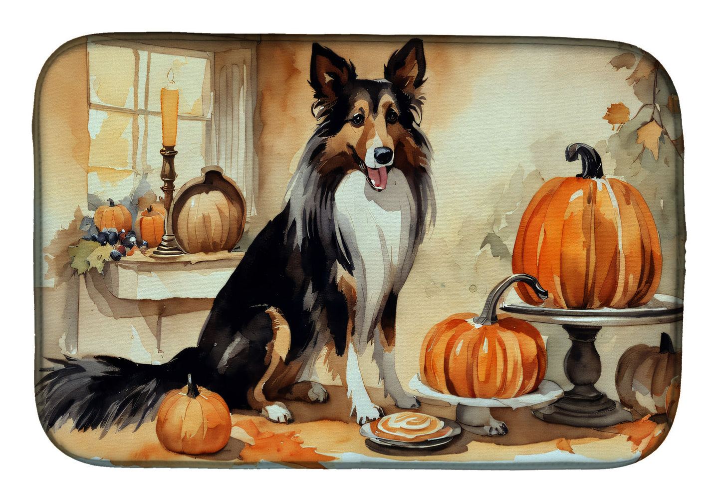 Buy this Collie Fall Kitchen Pumpkins Dish Drying Mat