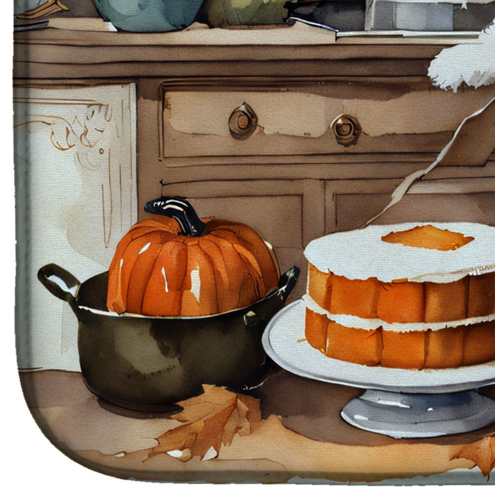 Coton De Tulear Fall Kitchen Pumpkins Dish Drying Mat