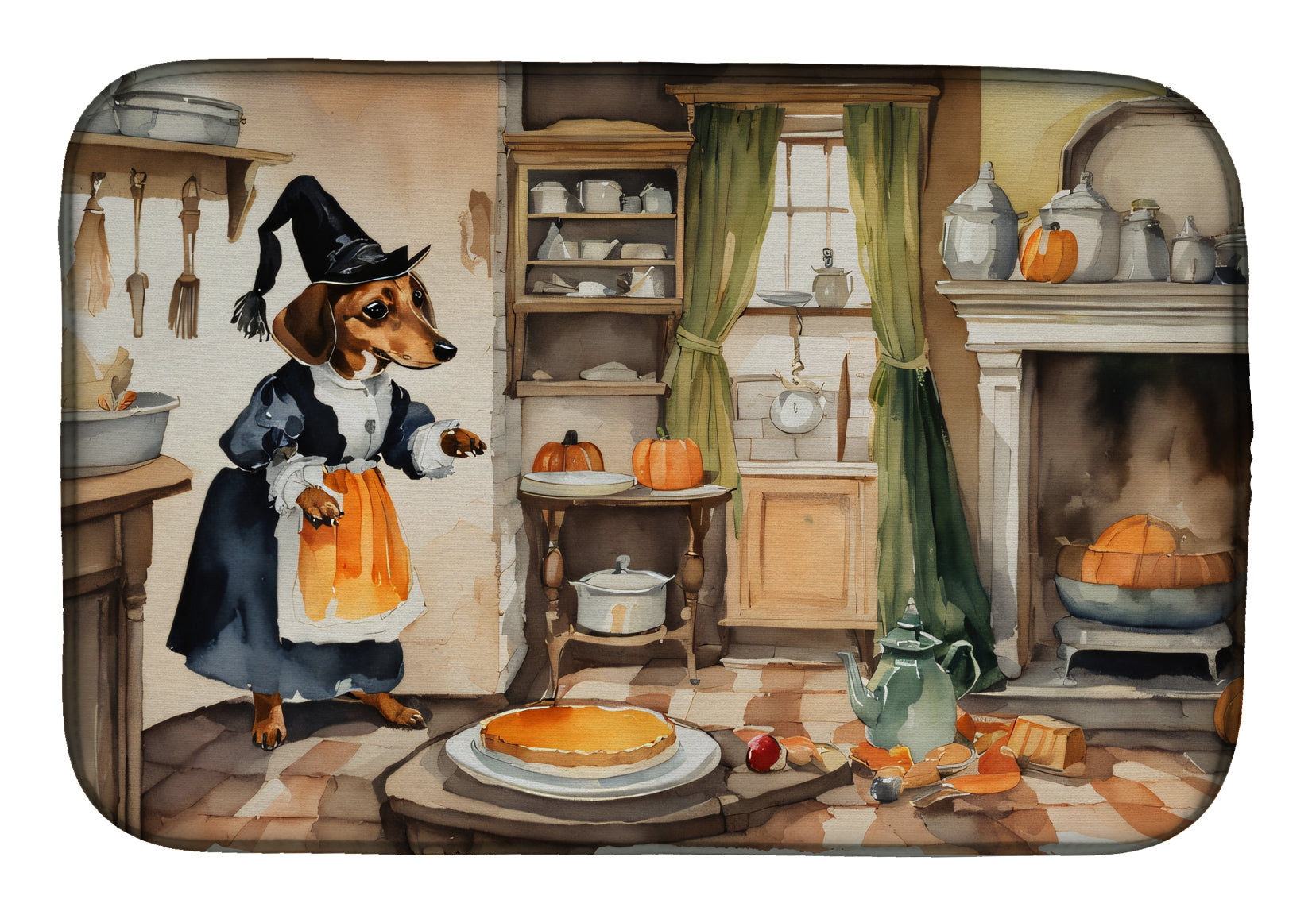 Buy this Dachshund Fall Kitchen Pumpkins Dish Drying Mat
