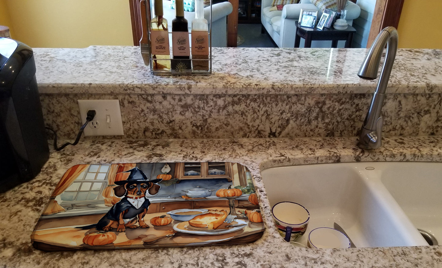Dachshund Fall Kitchen Pumpkins Dish Drying Mat
