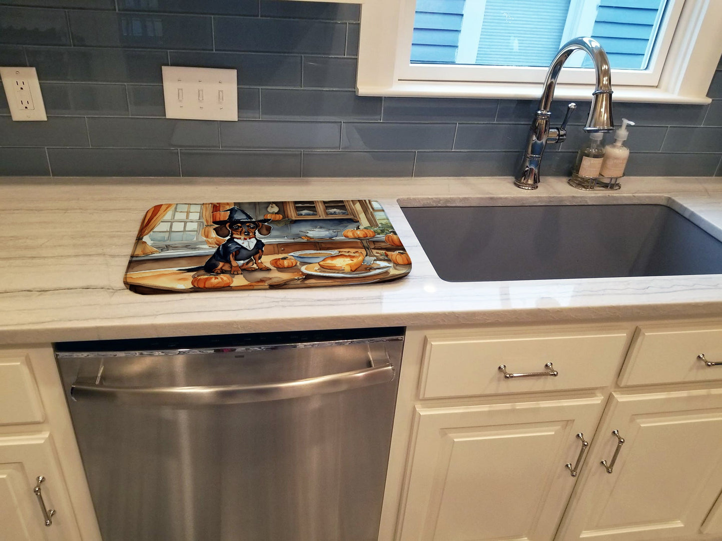 Dachshund Fall Kitchen Pumpkins Dish Drying Mat