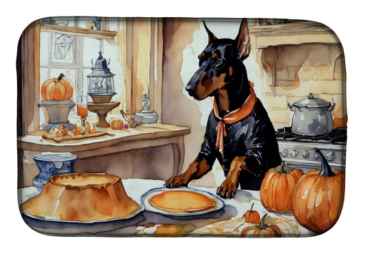 Buy this Doberman Pinscher Fall Kitchen Pumpkins Dish Drying Mat