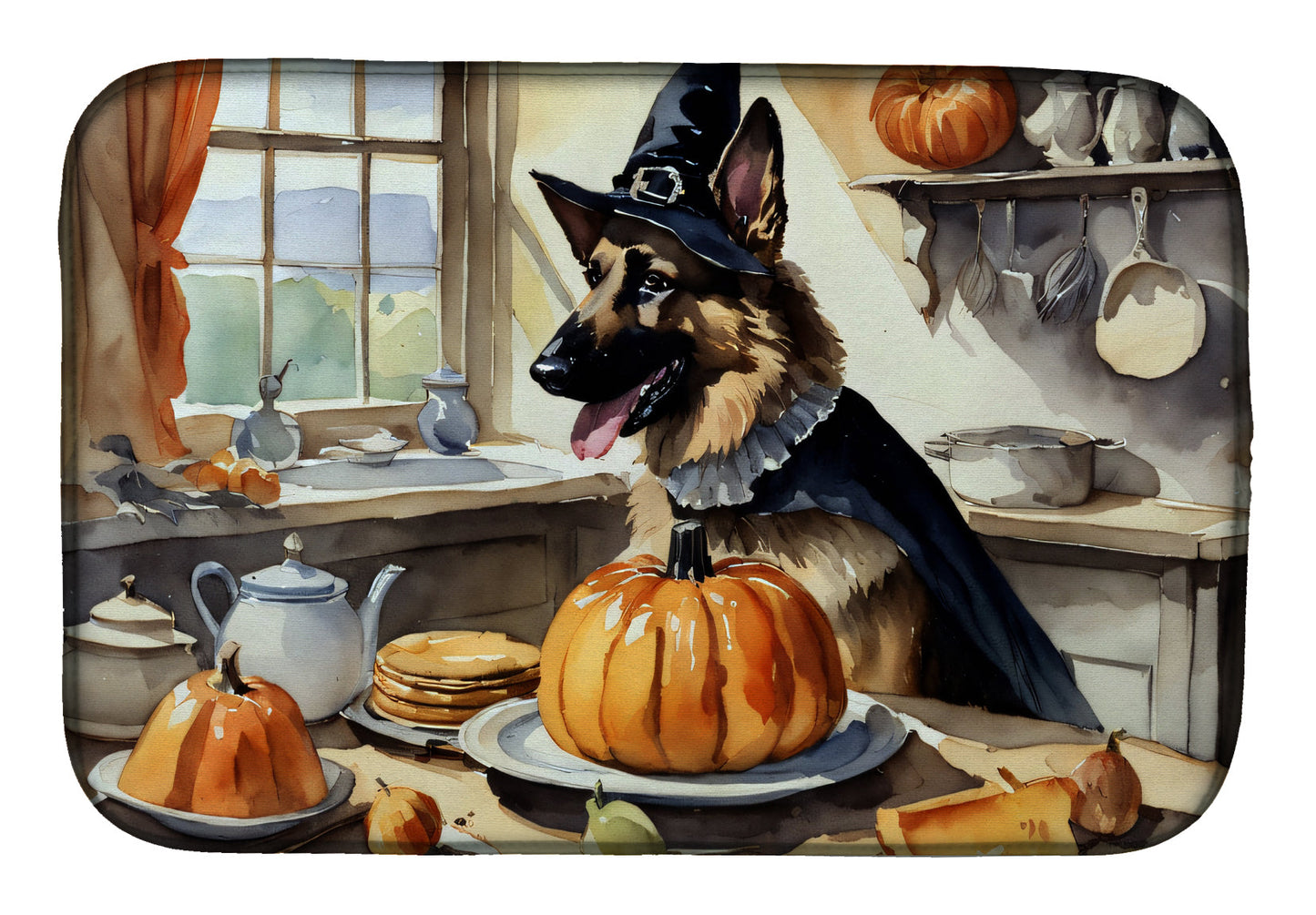 Buy this German Shepherd Fall Kitchen Pumpkins Dish Drying Mat