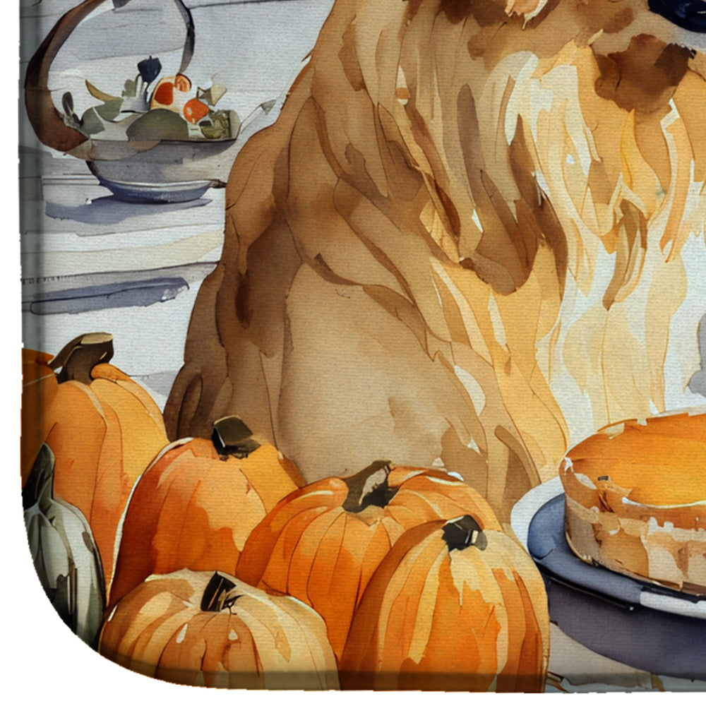 Golden Retriever Fall Kitchen Pumpkins Dish Drying Mat