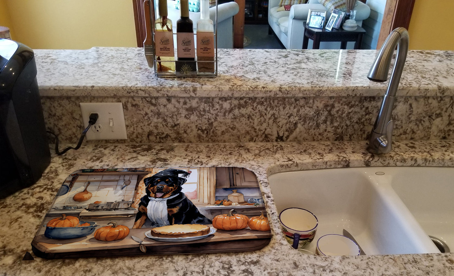 Rottweiler Fall Kitchen Pumpkins Dish Drying Mat