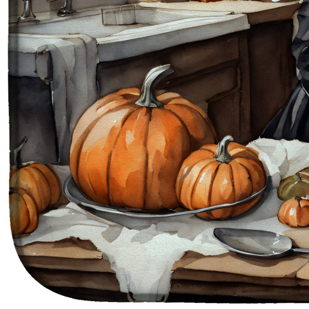 Schnauzer Fall Kitchen Pumpkins Dish Drying Mat