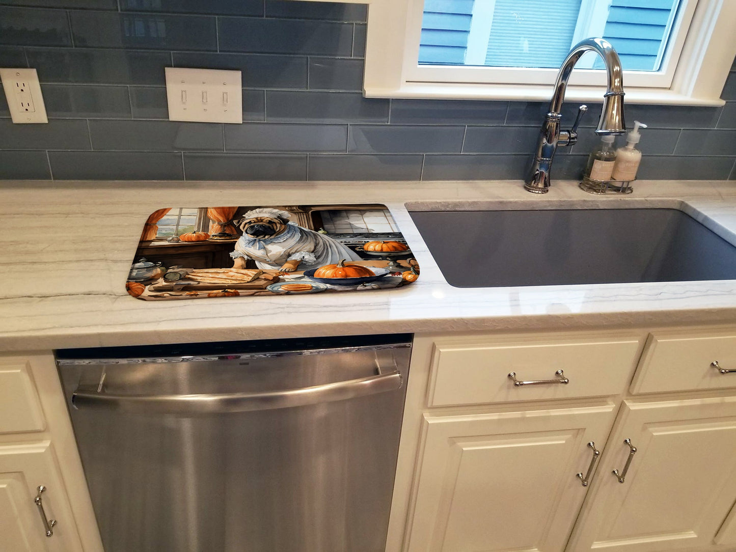 Shar Pei Fall Kitchen Pumpkins Dish Drying Mat