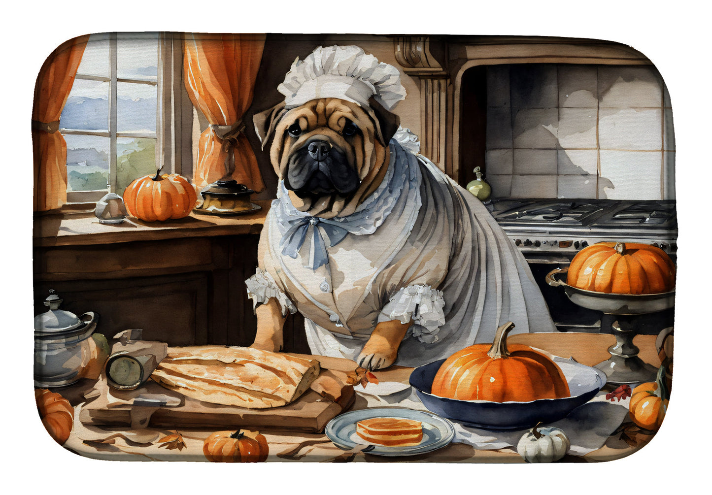 Buy this Shar Pei Fall Kitchen Pumpkins Dish Drying Mat