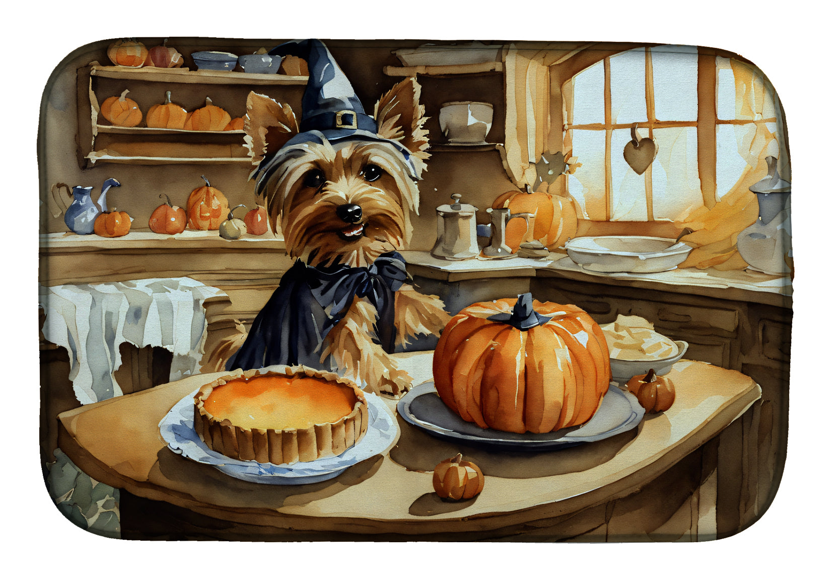 Buy this Silky Terrier Fall Kitchen Pumpkins Dish Drying Mat