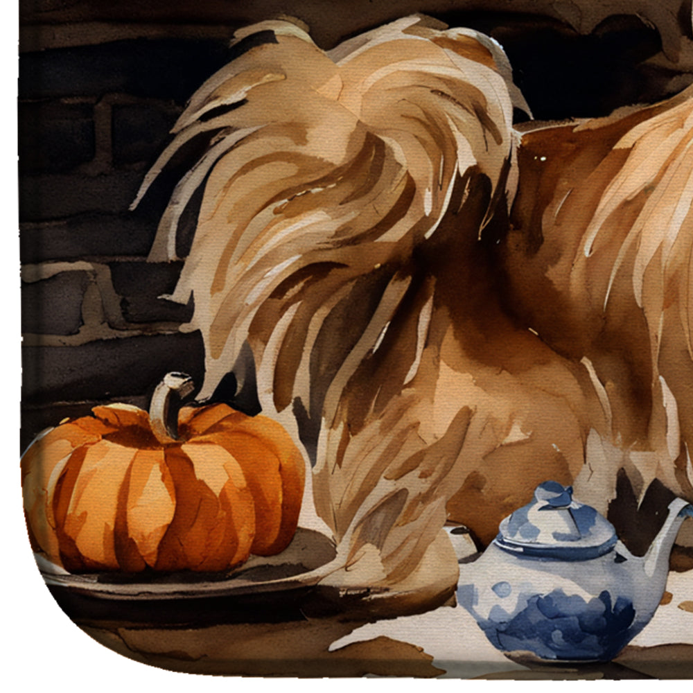 Tibetan Spaniel Fall Kitchen Pumpkins Dish Drying Mat