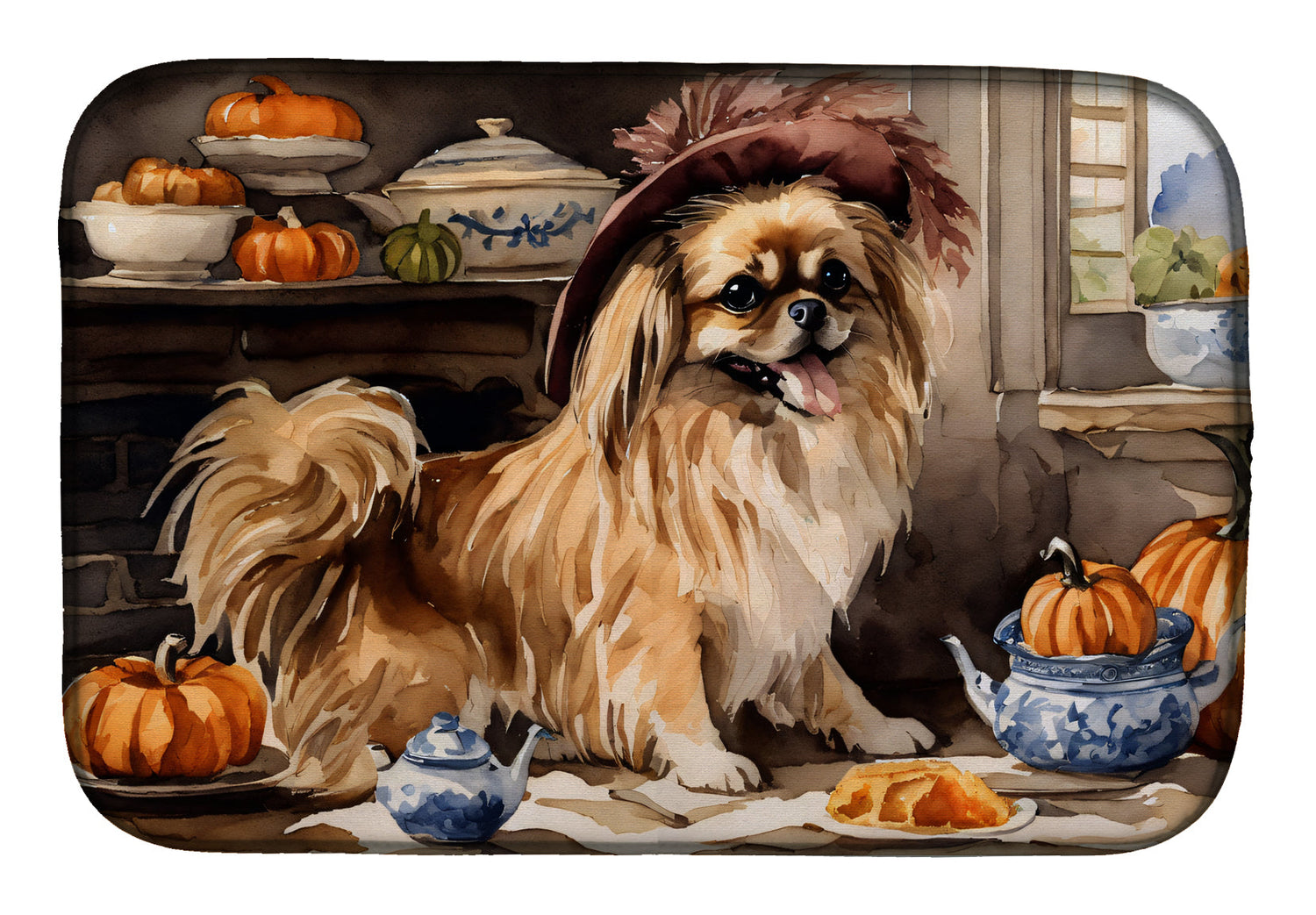 Buy this Tibetan Spaniel Fall Kitchen Pumpkins Dish Drying Mat