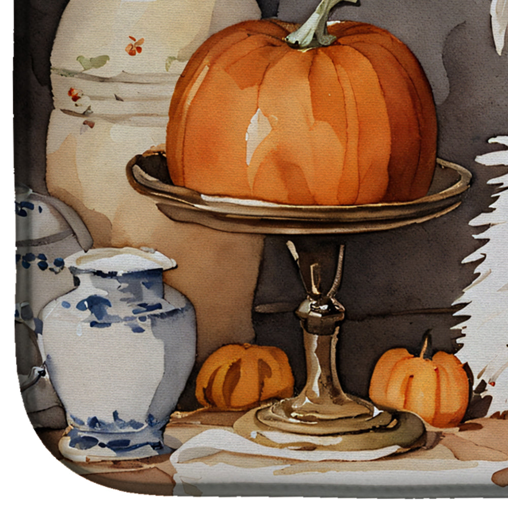 Westie Fall Kitchen Pumpkins Dish Drying Mat