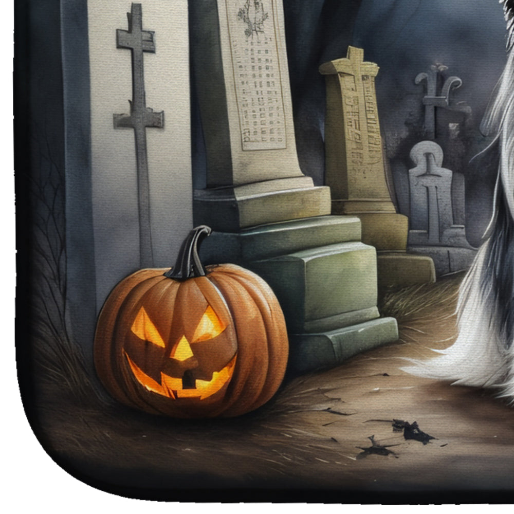 Bearded Collie Spooky Halloween Dish Drying Mat