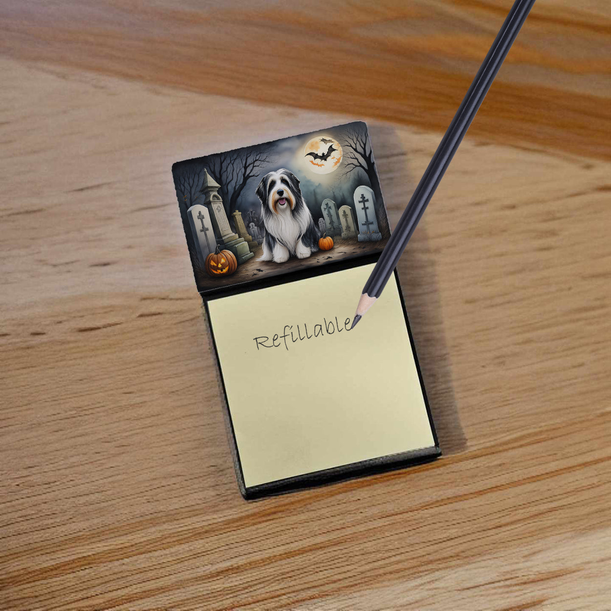 Bearded Collie Spooky Halloween Sticky Note Holder