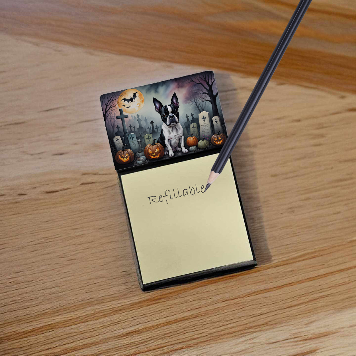 Boston Terrier Spooky Halloween Sticky Note Holder