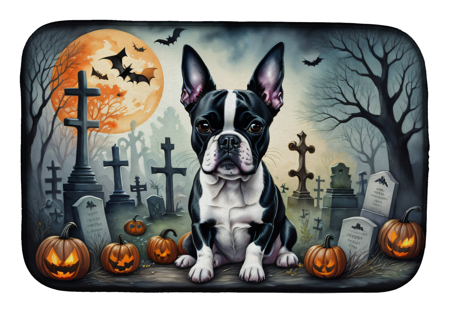Buy this Boston Terrier Spooky Halloween Dish Drying Mat