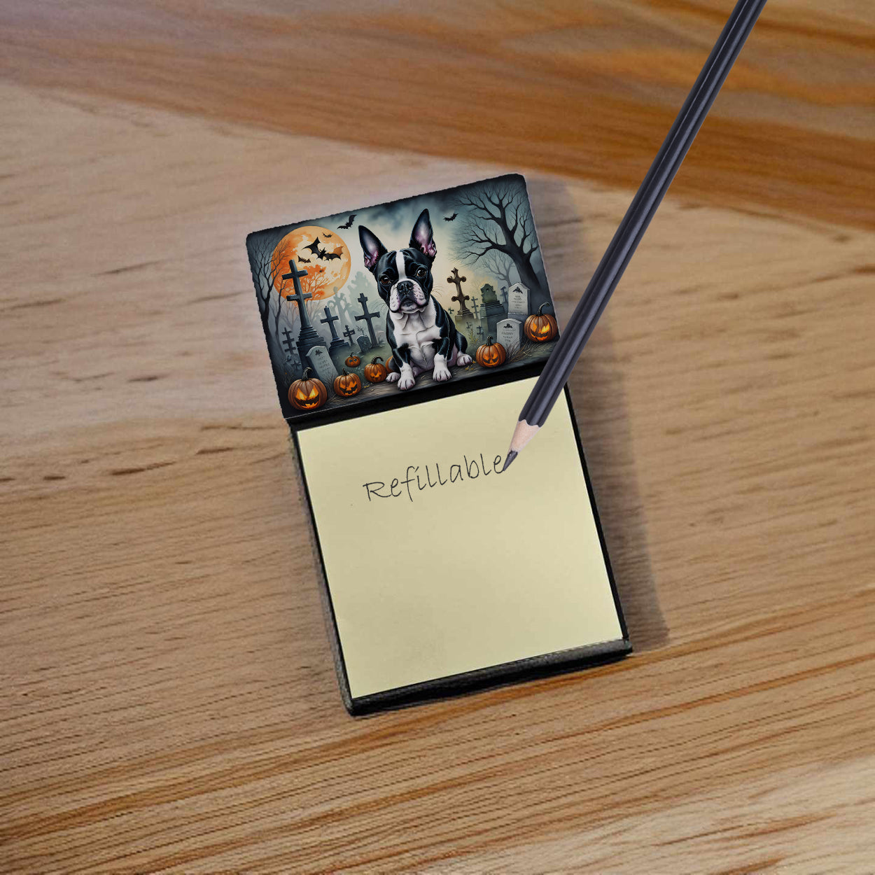 Boston Terrier Spooky Halloween Sticky Note Holder