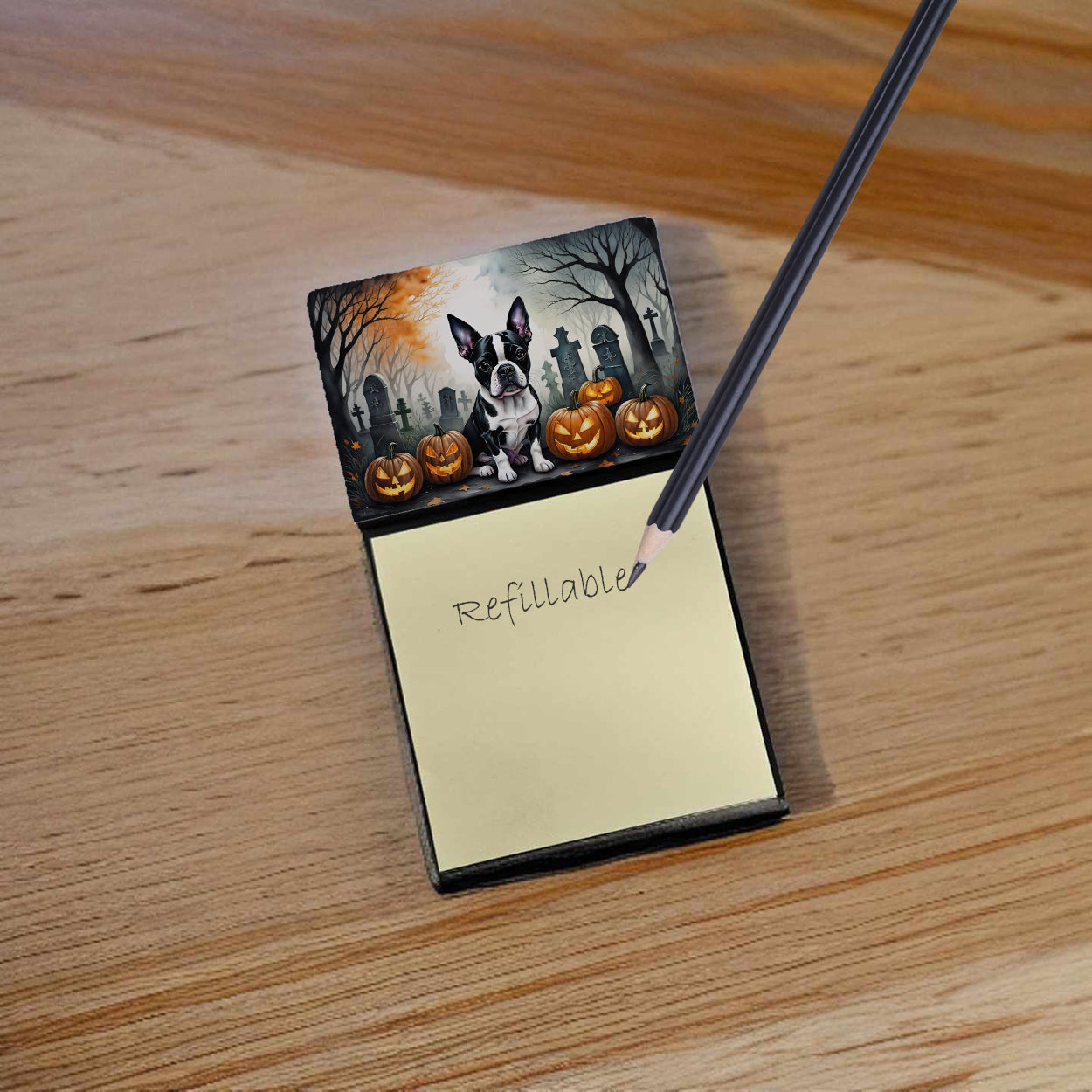 Boston Terrier Spooky Halloween Sticky Note Holder