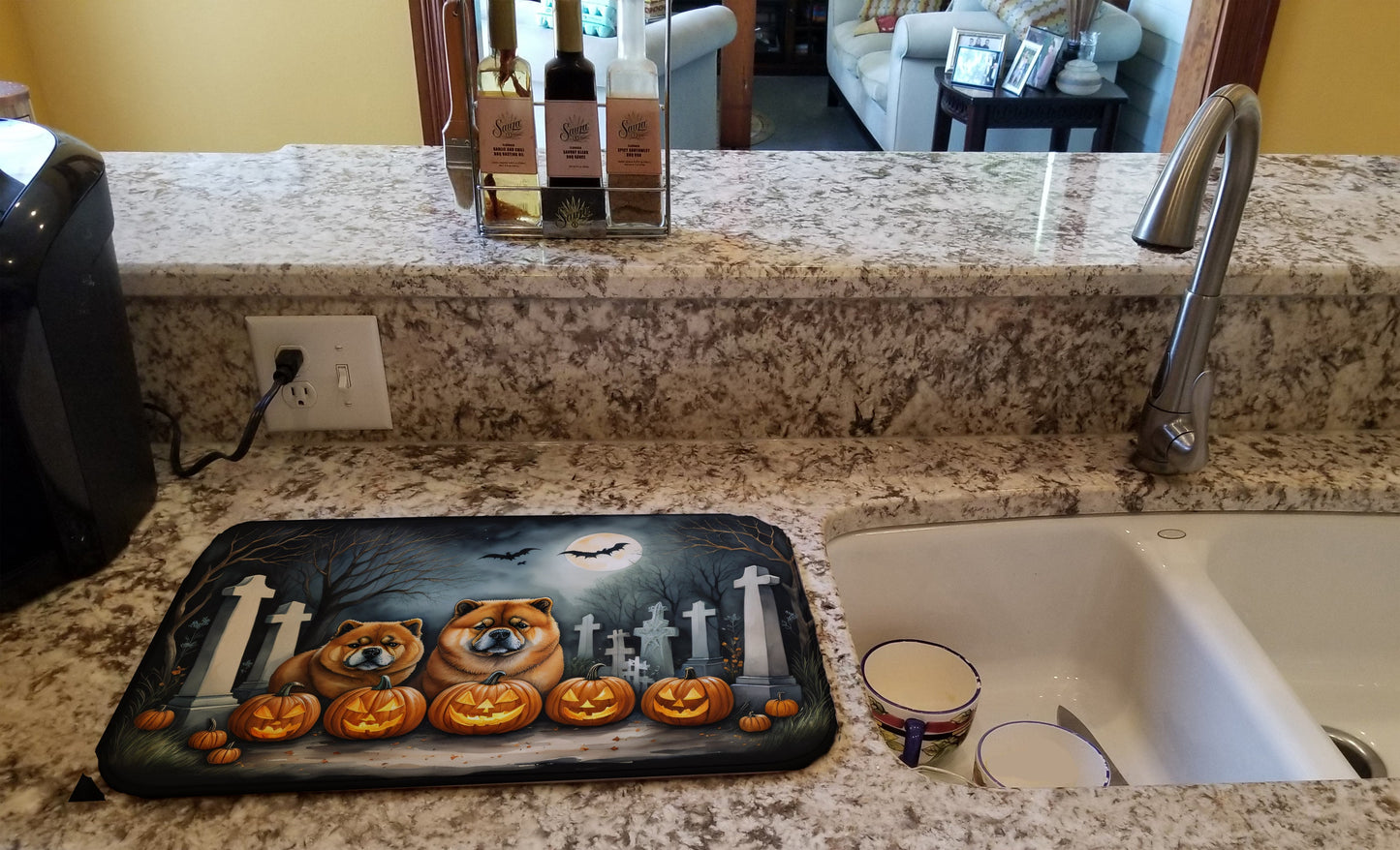 Chow Chow Spooky Halloween Dish Drying Mat