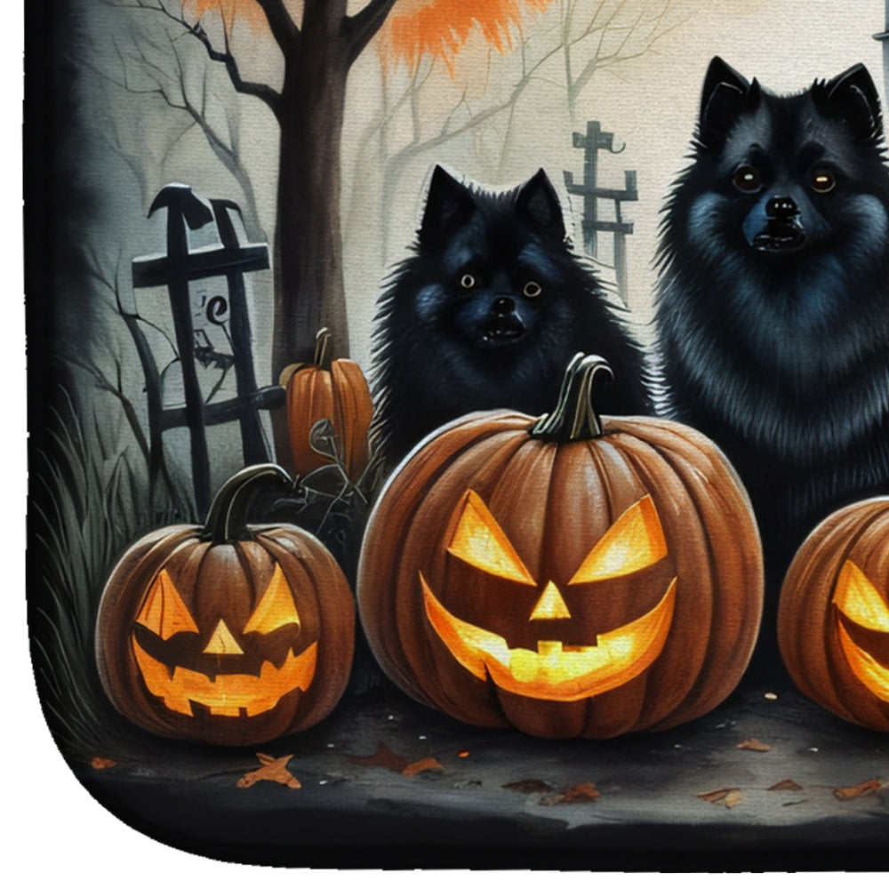 Keeshond Spooky Halloween Dish Drying Mat