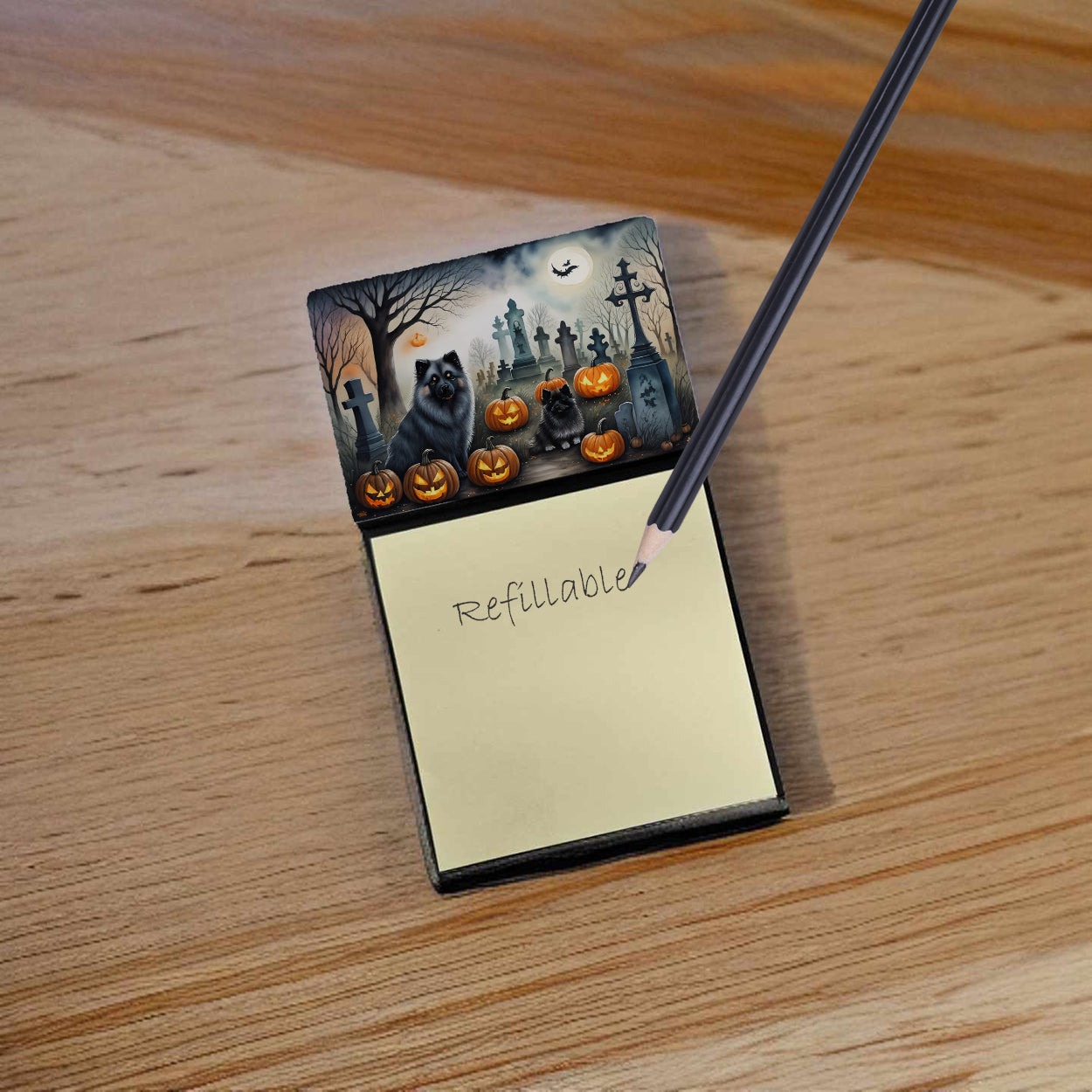 Keeshond Spooky Halloween Sticky Note Holder