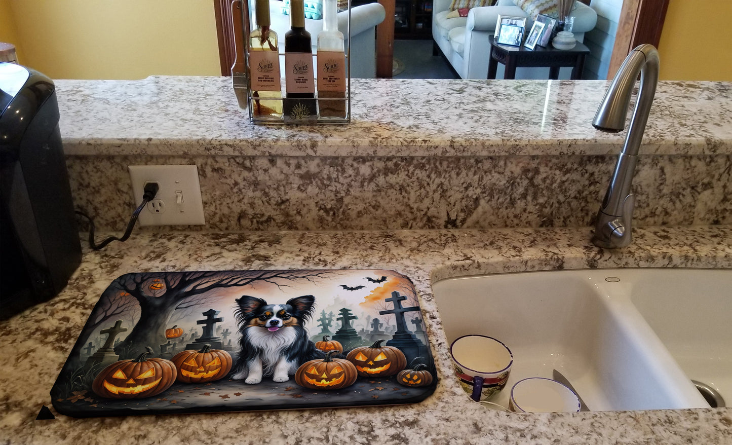 Papillon Spooky Halloween Dish Drying Mat