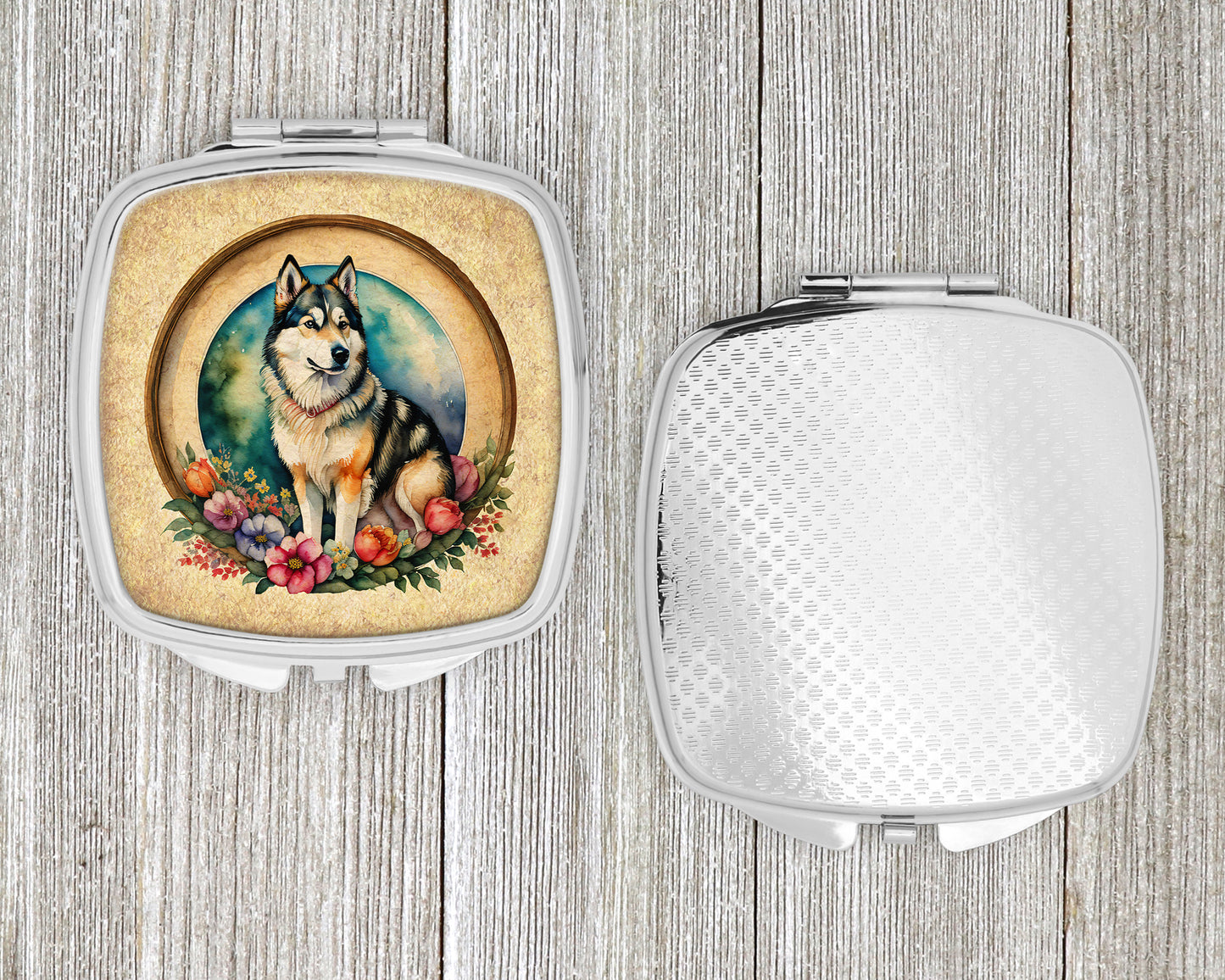 Alaskan Malamute and Flowers Compact Mirror